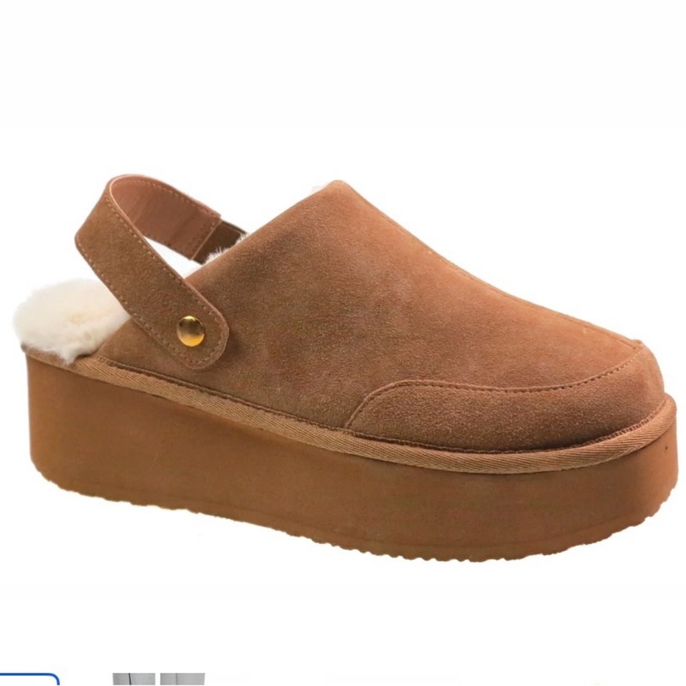 ❤️Joyspun Women's Faux Fur Convertible Clog Slippers New Size 9 Suede Platform